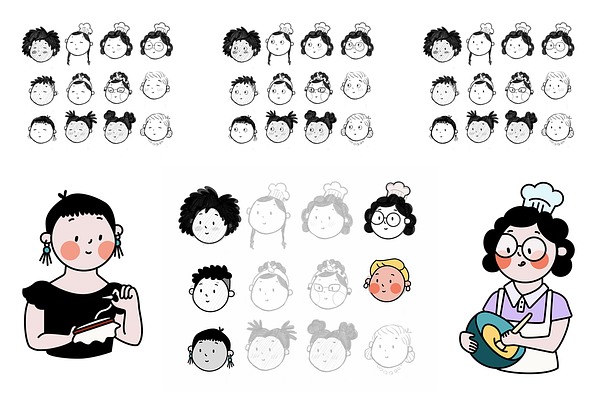  Exploring illustration styles and samples of the final designs.