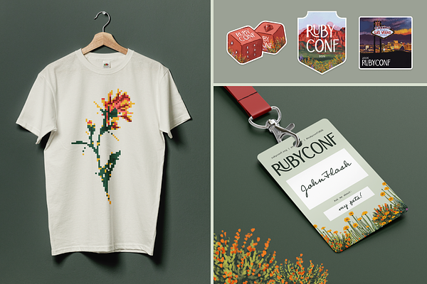 Shirt, name badges, and stickers