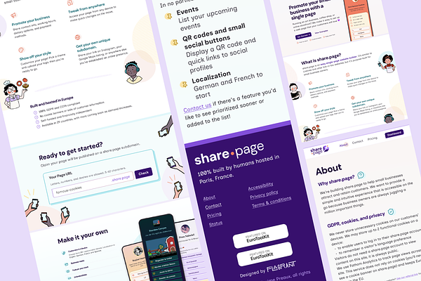 Several designs from the share.page site overflow out of frame
