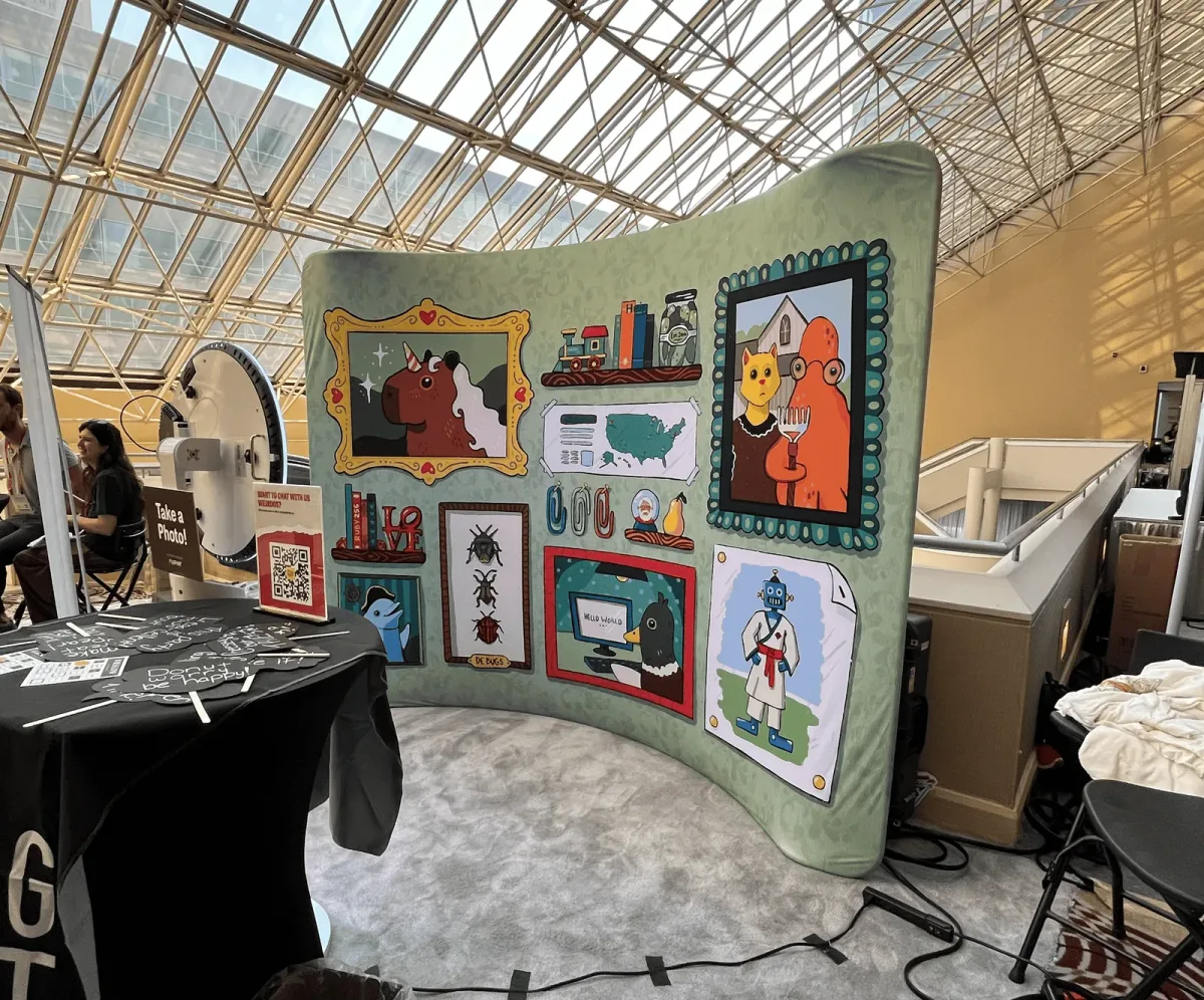 The Flagrant sponsor booth at RailsConf 2025 Picture of the RailsConf themed selfie wall at the confernce