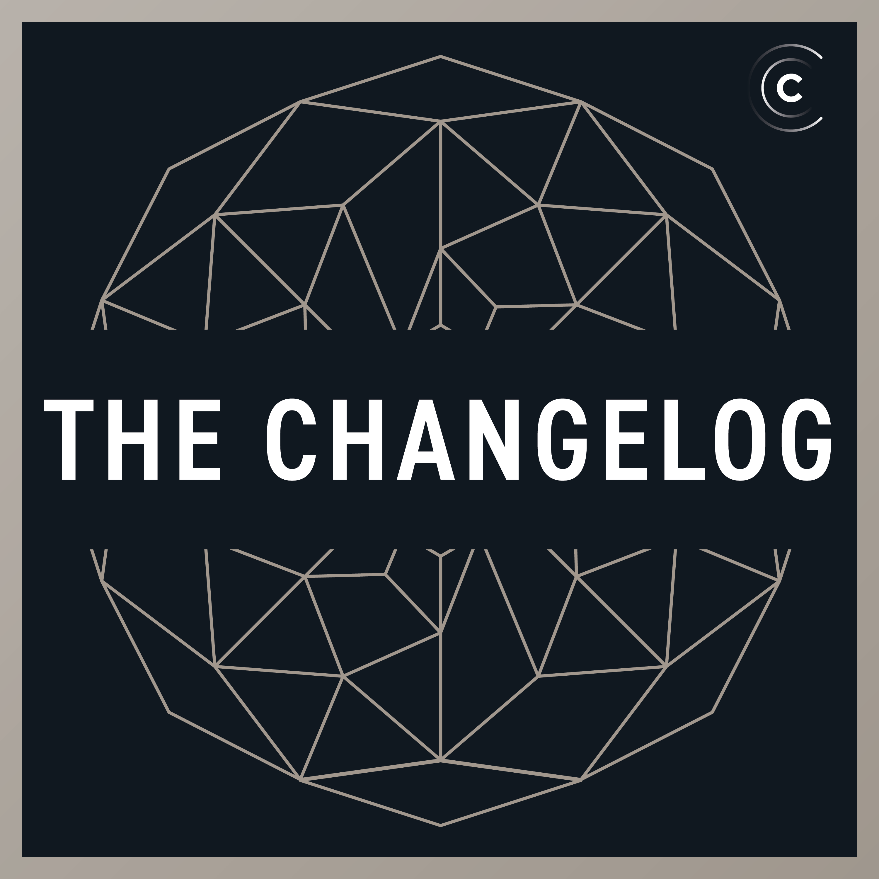 A webbed mosaic with the of the podcast "The Changelog" written across it and the Changelog logo in the upper right corner.