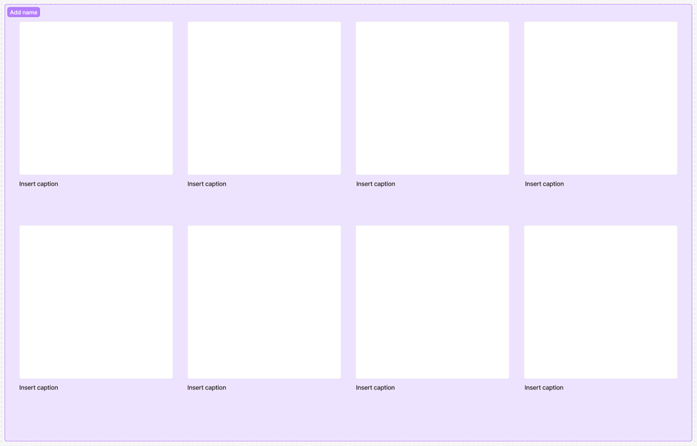 Blank template for Crazy 8's with a grid of 8 empty squares and a caption below each.