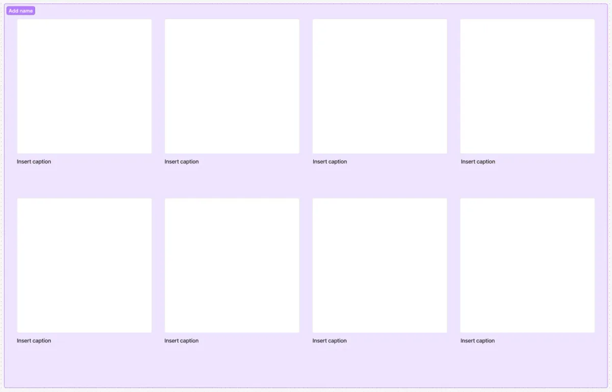 Blank template for Crazy 8's with a grid of 8 empty squares and a caption below each.