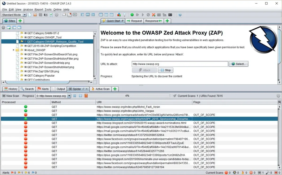image of owasp software interface