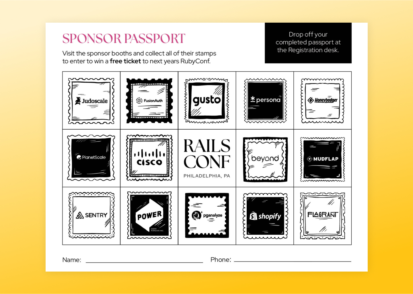 The RailsConf 2025 logo with mockups of the RailsConf 2025 homepage website on a laptop and phone laid out on top of each other to the right of it.
