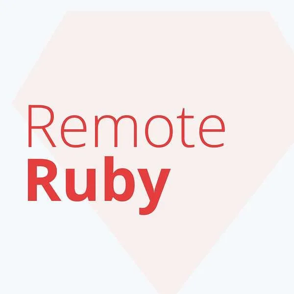 A light red ruby in the background of the podcast title "Remote Ruby."