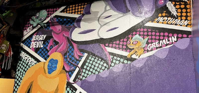 Mural artwork of a variety of cryptids.