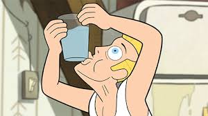 image shows an image of a popular user testing joke of a person trying to drink from the bottom of a glass
