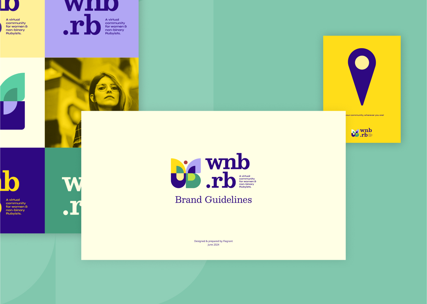 The new WNB.rb logo to the left of a laptop mockup of the rebranded WNB.rb marketing website homepage.