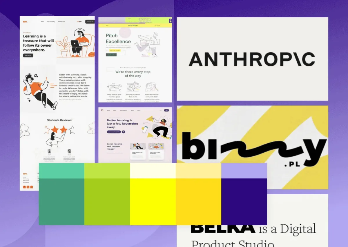 An array of inspirational moodboard images and color palettes for the WNB.rb brand identity.
